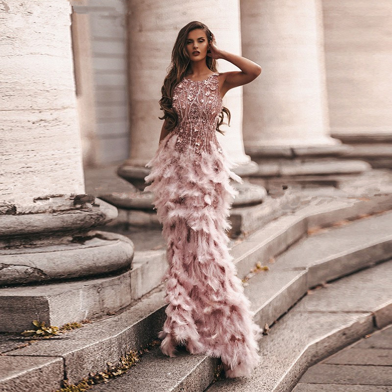 rabic Pink 3D Floral Mermaid Feathers Prom Dresses 2020 Long African Evening Gowns Formal Graduation Party Dress