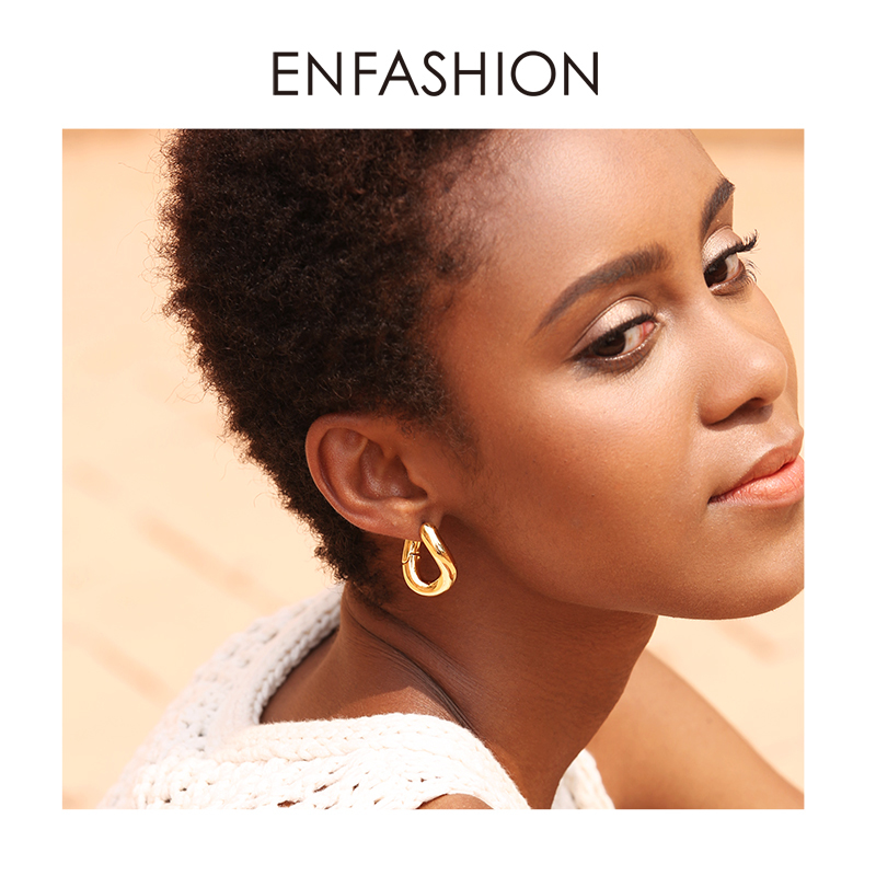 ENFASHION Punk Link Chain Hoop Earrings For Women Gold Color Small Circle Hoops Earings Fashion Jewelry Aros De Moda