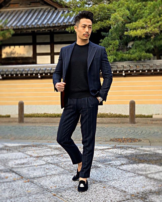 2020 Blue Pinstripe Groom Tuxedos Slim Fit One Button Groomsmen Mens Wedding Suits Man Blazer Jacket Suit(Jacket+Pants)