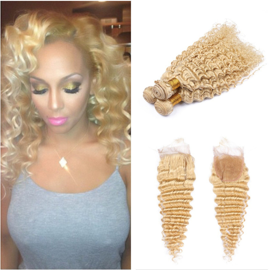 613 Blonde Human Hair Bundles with Lace Closure Deep Wave Curly Bleach Blonde Brazilian Hair Bundles Deals with 4X4 Lace Closure
613 Blonde Human Hair Bundles with Lace Closure Deep Wave Curly Bleach Blonde Brazilian Hair Bundles Deals with 4X4 Lace Closure