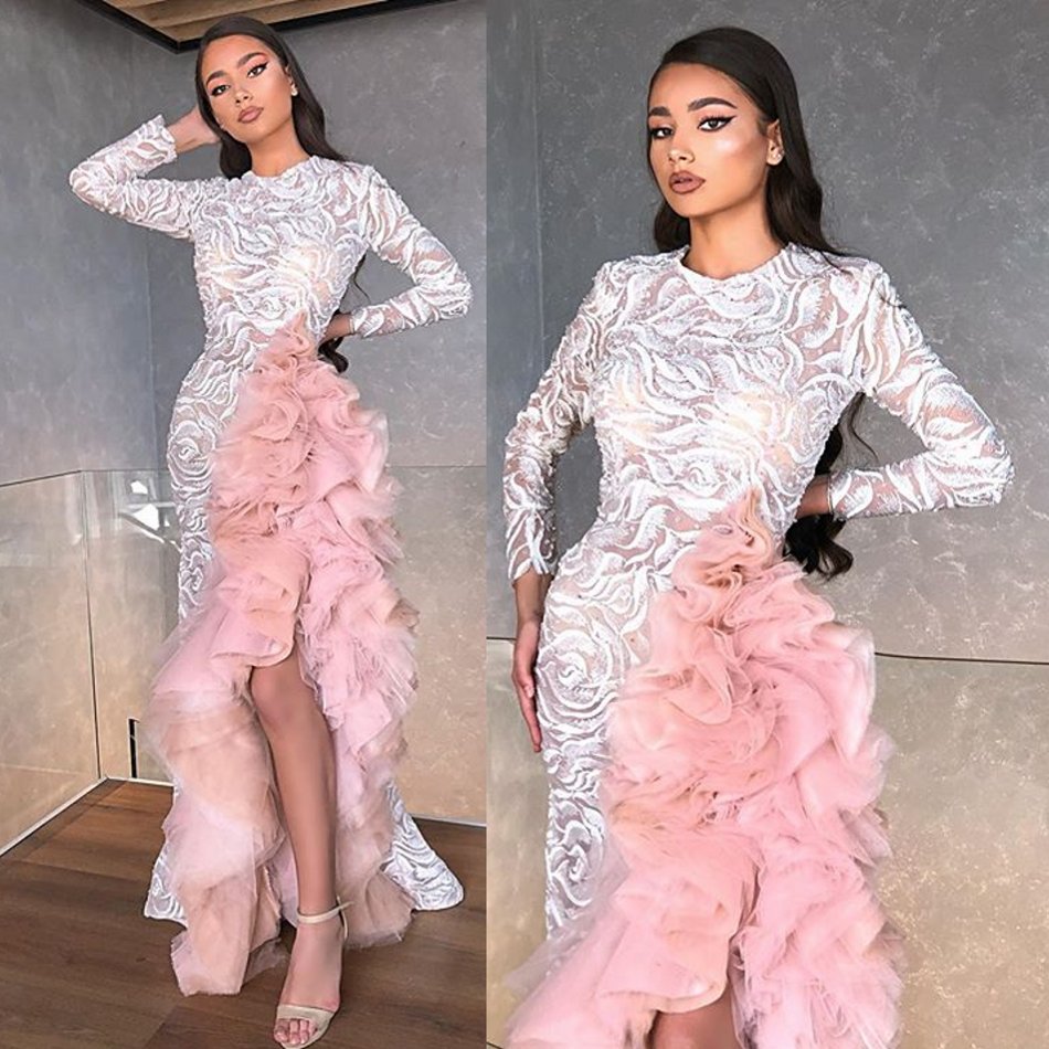 2020 Pink Mermaid Evening Dresses Jewel Neck Long Sleeve Side Split Appliques Ruched Tulle Prom Dress Floor Lenght Special Occasion Gowns, Silver
2020 Pink Mermaid Evening Dresses Jewel Neck Long Sleeve Side Split Appliques Ruched Tulle Prom Dress Floor Lenght Special Occasion Gowns, Silver