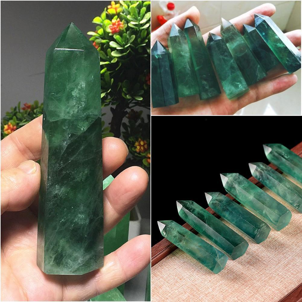 100% Natural Fluorite Quartz Crystal Green Striped Fluorite Point Healing Hexagonal Wand Treatment Stone Home Decoration C19021601