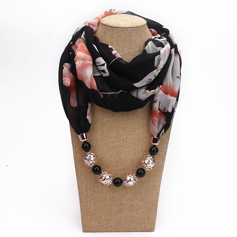 winter scarf Women Solid Jewelry Pendant Chiffon Scarf Pearl Shawls and Wraps Soft Female Accessories silk scarf