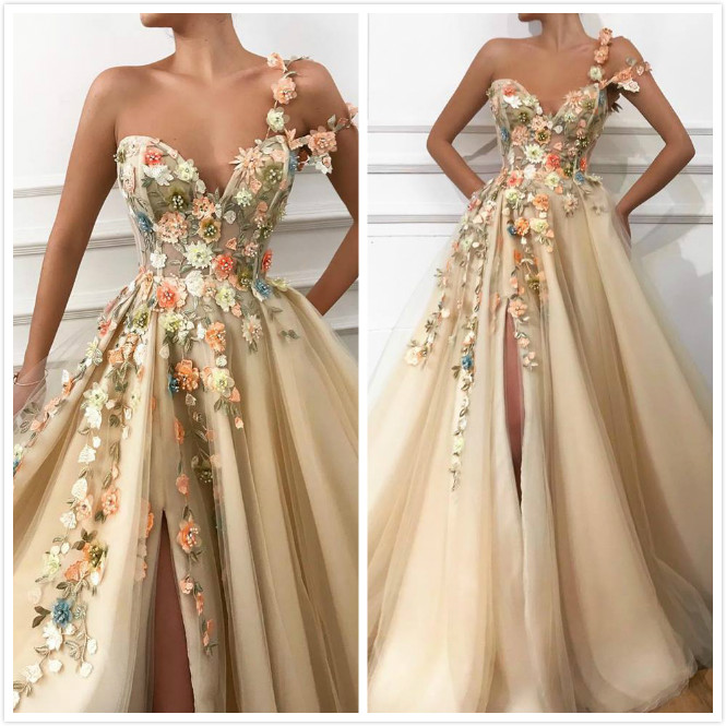 african lace beaded evening dresses one shoulder aline high split prom dresses sexy cheap formal party bridesmaid pageant gowns zh62