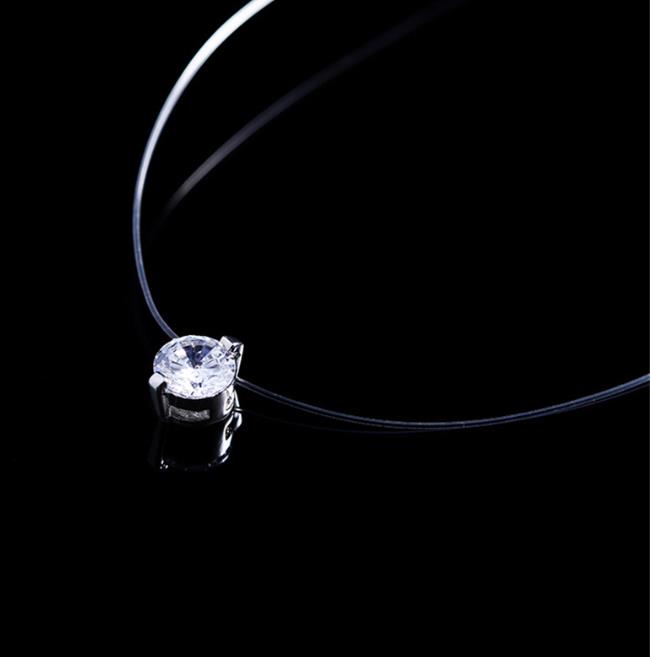 Fashion- Invisible Fish Line Crystal Necklace Pendants Neck Zircon Women Clavicle Chain Lady Feminino Collar