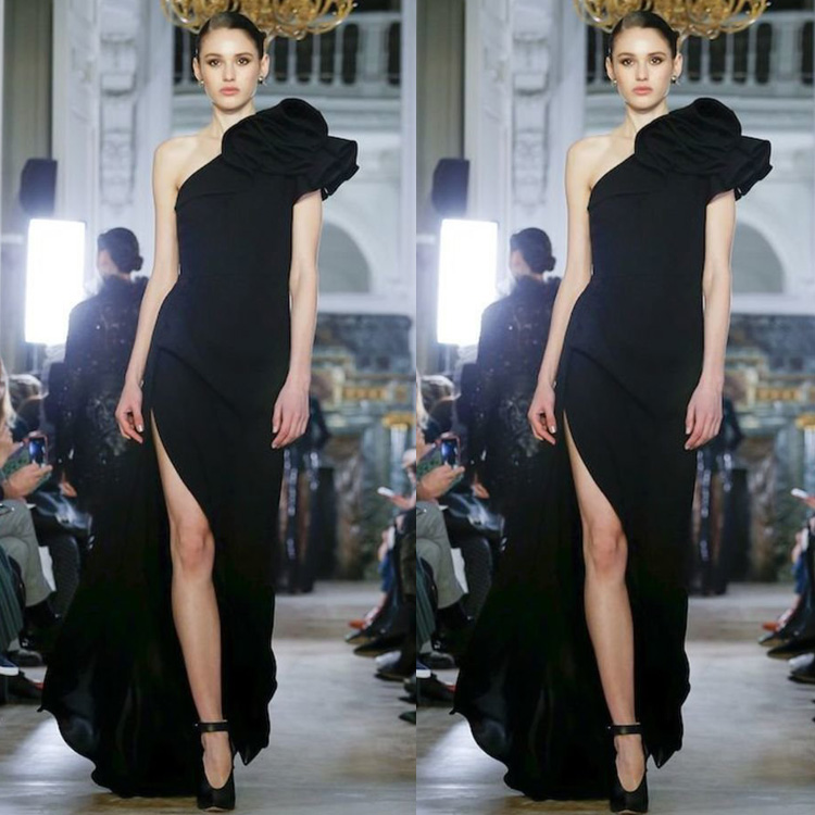 Black One Shoulder Prom Dresses Sexy Side Split A Line Evening Gowns Floor Length Sleeveless Party Pageant Dress