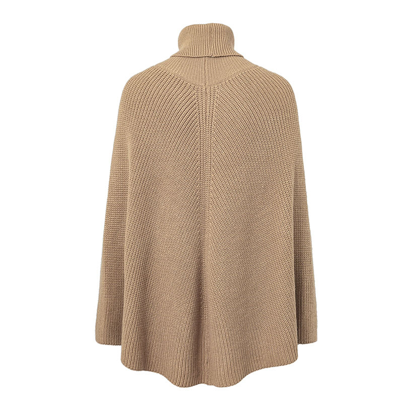 Oversized Turtleneck Cape Sweater For Women - Versatile Knit Shawl Coat