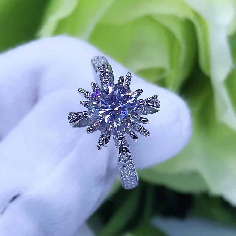 Round Silver Moissanite Ring 1ct D VVS Moissanite Weding Ring for Women