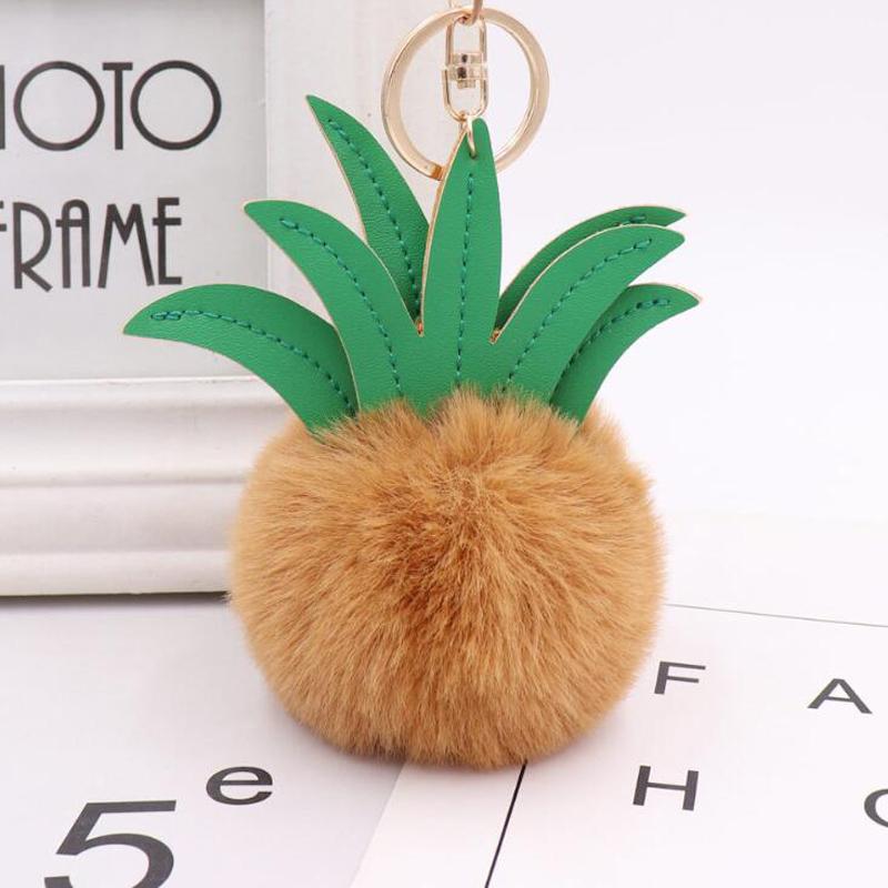 15pcs/Lot Fashionable Pineapple Hair Ball Key Chain Pu Leather Fruit Bag Charm Car Key Ring Pendant Gift Wedding Souvenir Keychain