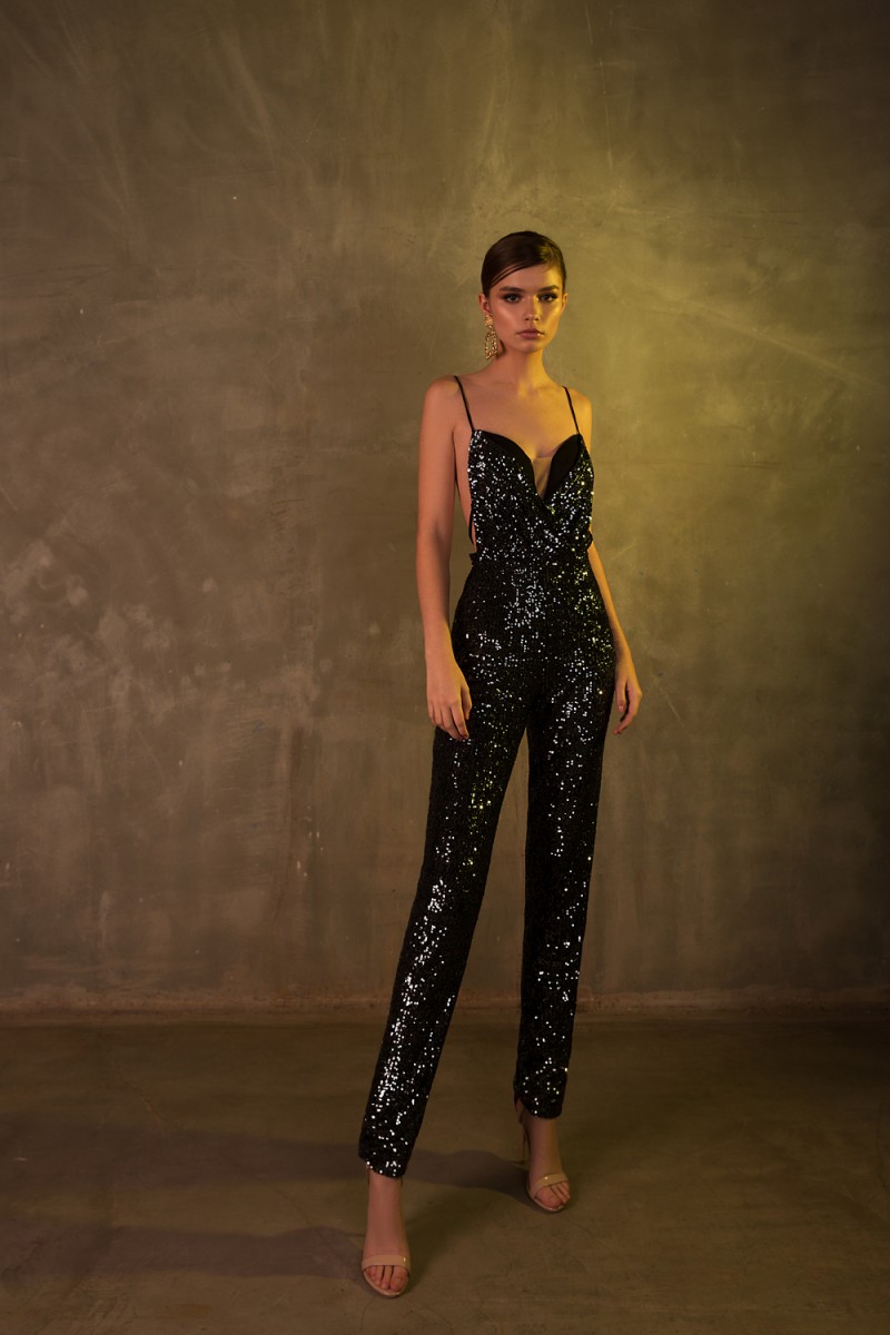 Black Sequined Berta 2019 Jumpsuits Prom Dresses Sexy Spaghetti Neck Vestidos De Fiesta Floor Length Cheap Evening Dress Formal Woman Pants