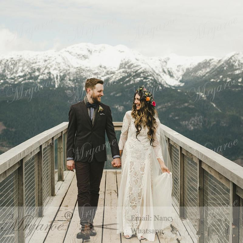 Long Sleeves Wedding Dresses Boho 2019 Exquisite Lace Backless Chic Wedding Dress Bridal Gowns Robe De Mariage 2019