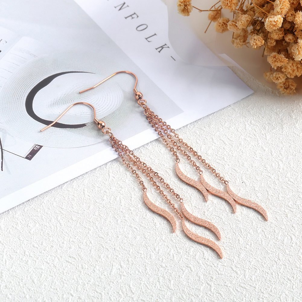 Charm Shining Scrub Tassel Drop Earrings Jewelry Stainless Steel 14K Gold Plated Earrings Women Girl's Gift