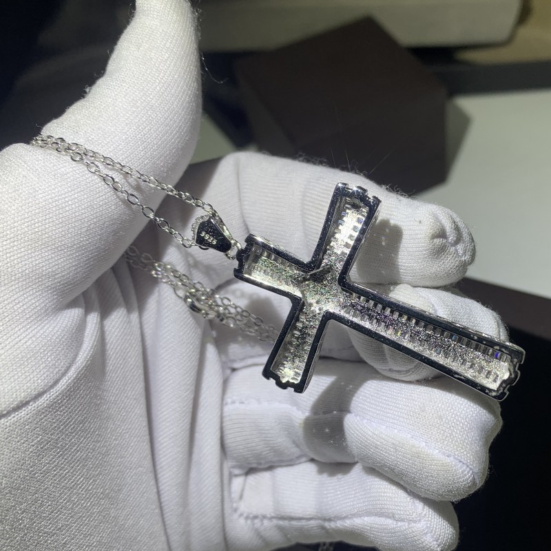 Choucong Handmade Jewelry Real Sterling Sier Pave White Sapphire CZ Dia Gemstones Cross Pendant Clavicle Chain Necklace