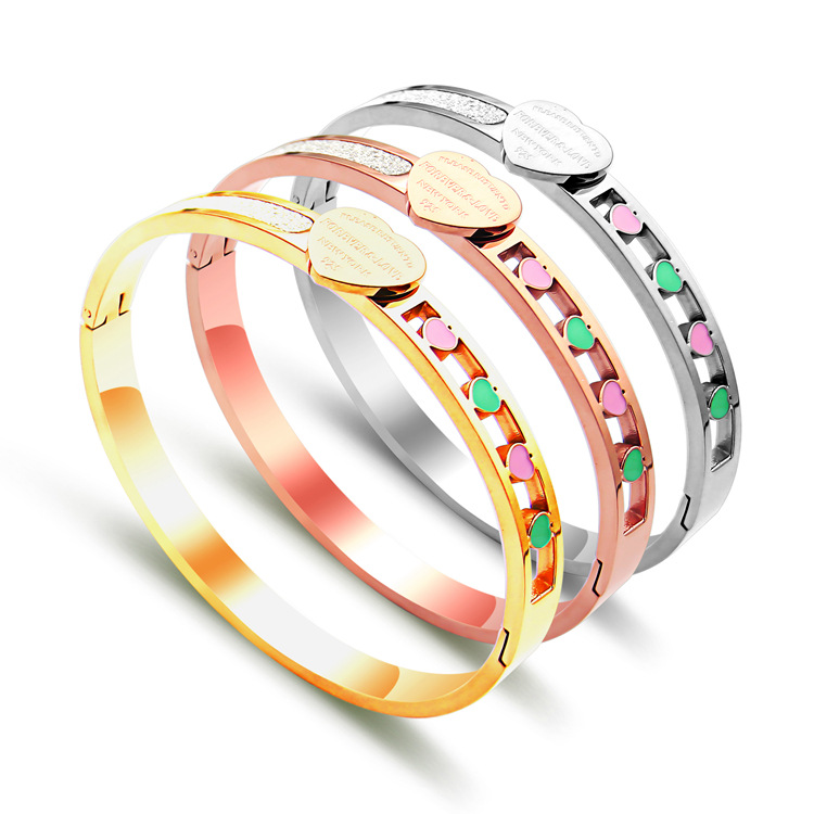 Wholesale- Heart half frosted bracelets Silver Gold Rose love Bangle Bracelet forever Love Pulseiras Stainless Steel Wristband Jewelry