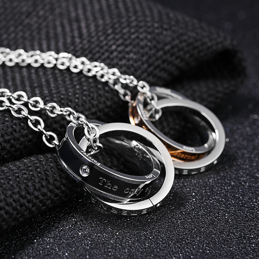 Classic Double Circles Couple Pendant Necklace Stainless Steel No Fade Titanium Steel Lover Engagement Jewelry
