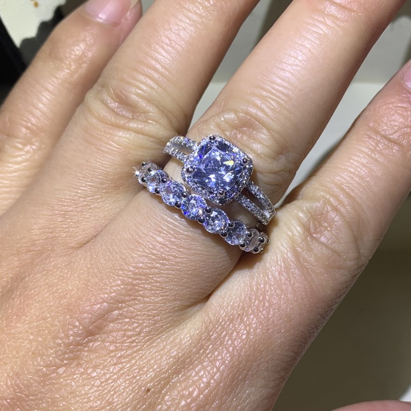 Sterg Sier Couple Rings: Dia Cut Wedding Ring Bridal Set