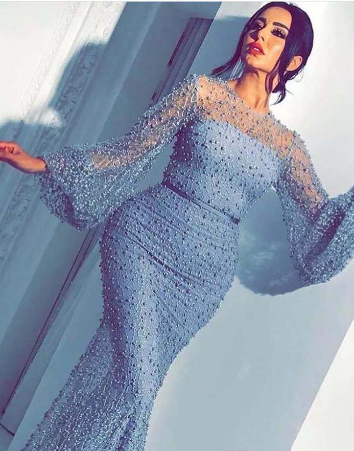 2019 Cheap Saudi Arabic Evening Dress Beaded Poet Long Sleeves Holiday Women Wear Formal Party Prom Gown Custom Made Plus Size