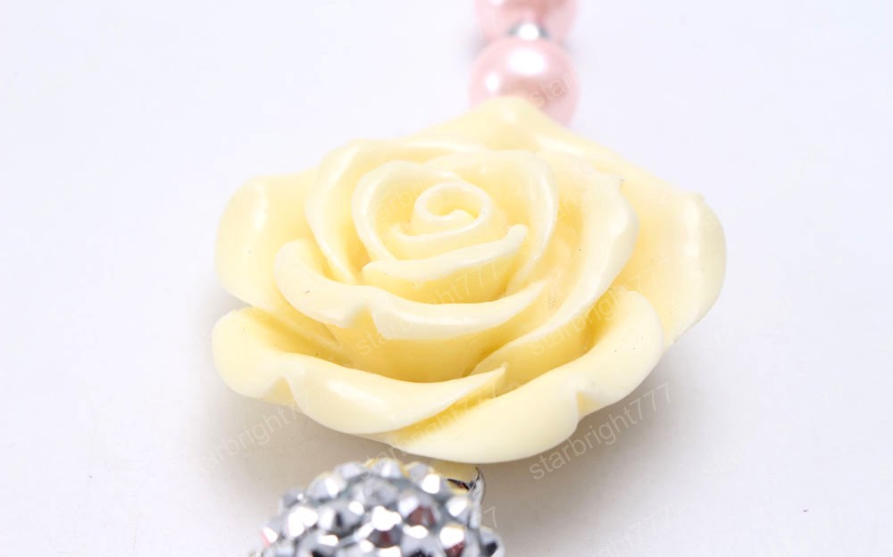 Child Girls Chunky Beads Necklace Fashion Rose Flower Chunky Necklace Jewelry For Baby Kids Sweetly Design Birthday Gift