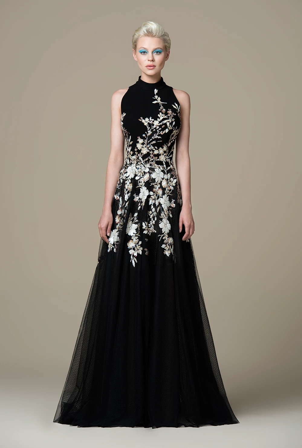 A E Black Wers Appliqued Evening Dresses High Neck Beaded Prom Gowns Or Length Tulle Hollow Back Formal Dress Ppliqued 6660306