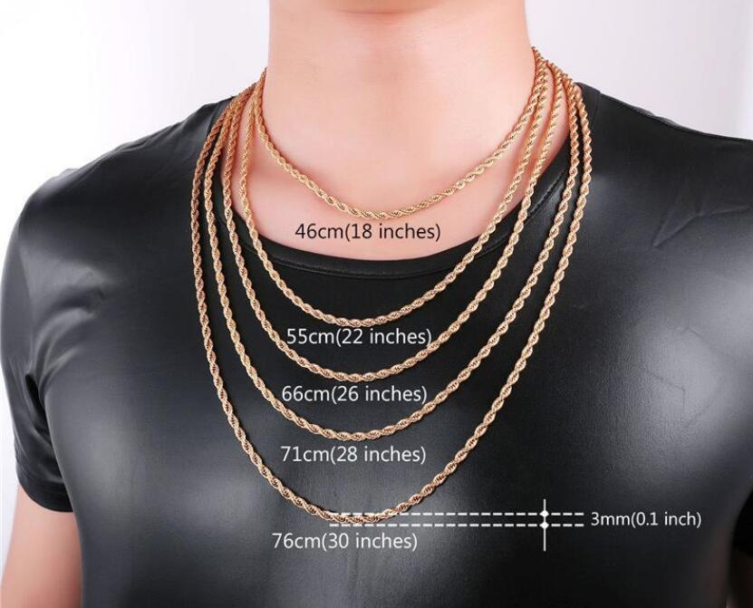 18K 6mm Real Plated Stainless Steel Rope Chain Necklace for Men Gold Chains Fashion Jewelry Gift