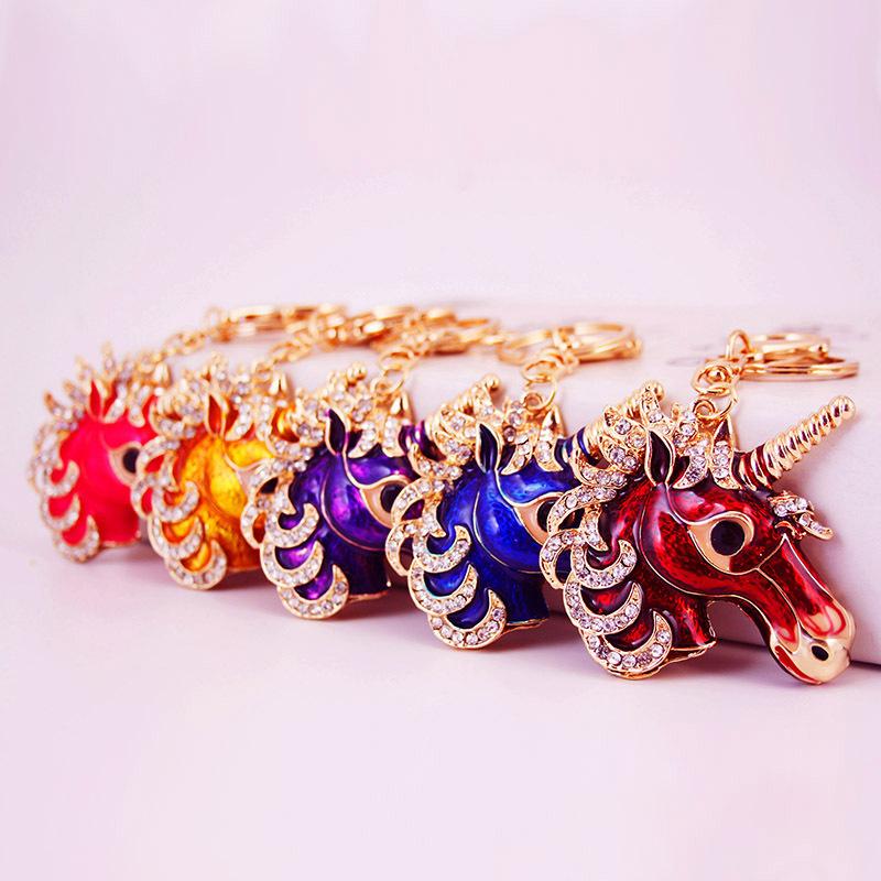 Animal Unicorn Horse Keychains New Arrival 3pcs/Lot Rhinestone Crystal Glitter Oil Drop Pendant Fashion Key Chains Car Handbag Key Ring