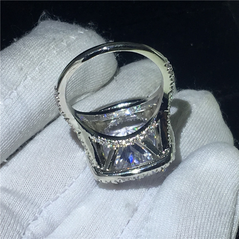 Dove Egg Big Gemstones Sparkling Luxury Jewelry 925 Sterling Silver Cushion Shape White Topaz CZ Diamond Women Wedding Band Ring For Lovers