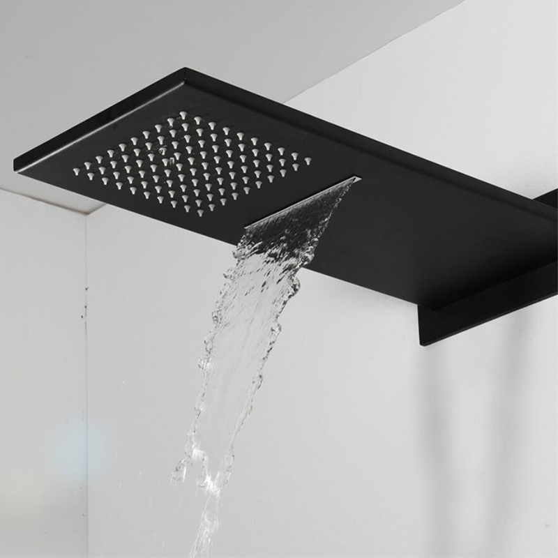 

wholesale and retail rainfall waterfall bath shower head black finish stainless steel wall mounted shower bathroom