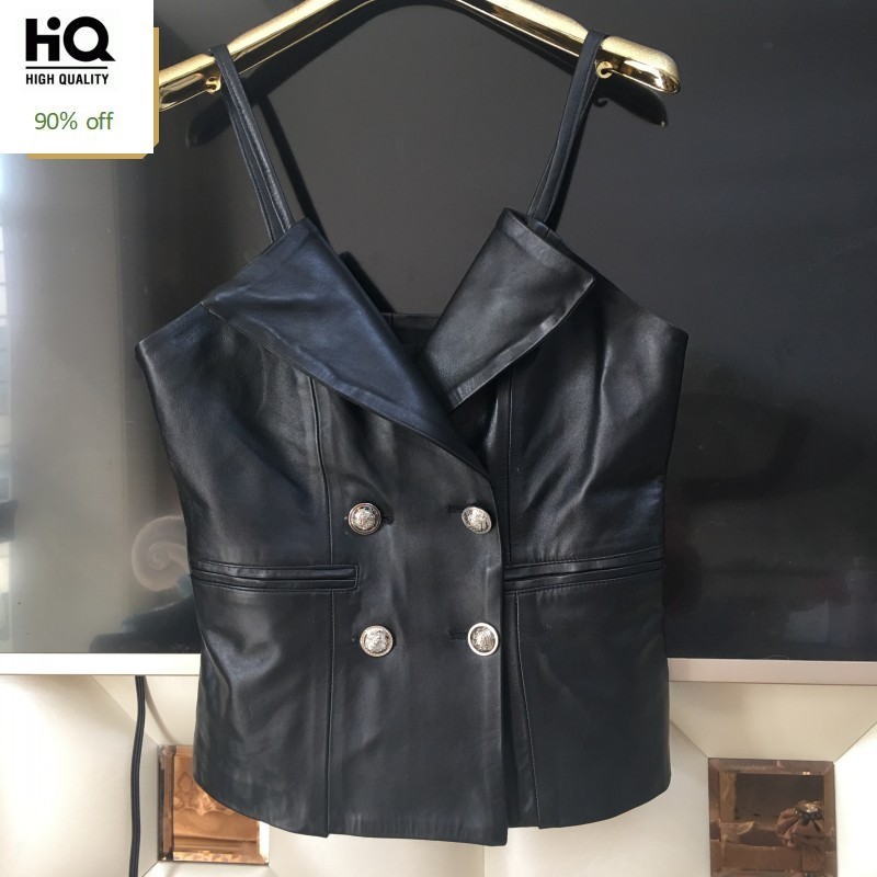 Genuine Leather Vest Black Female Sleeveless Short Sexy Leather Waistcoat Clothing Korean Style Streetwear Sheepskin Vests Soft
Genuine Leather Vest Black Female Sleeveless Short Sexy Leather Waistcoat Clothing Korean Style Streetwear Sheepskin Vests Soft