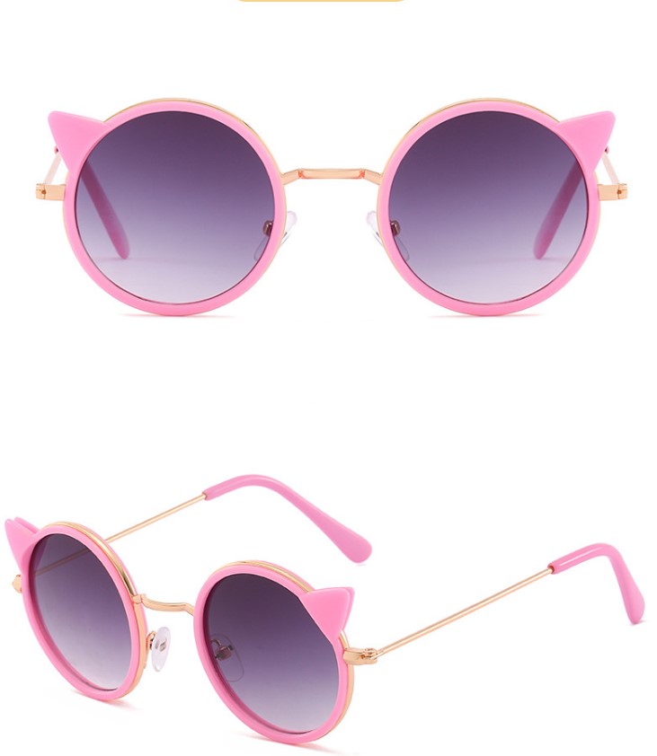 Cat ear sunglasses metal gold frame fashion Anti-UV eyewear children's cute cartoon sunblock Glasses grey lens