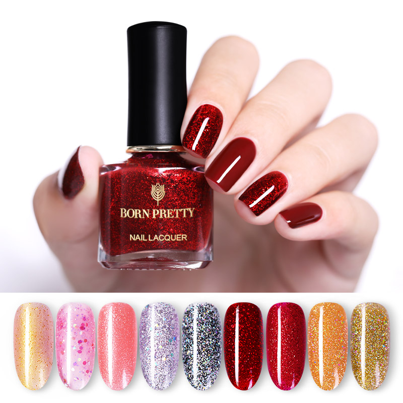 

BORN PRETTY Glitter Nail Polish 6ml Odorless Peel Off Water-based DIY Design Nail Art Varnish Manicure, Fast dry top coat