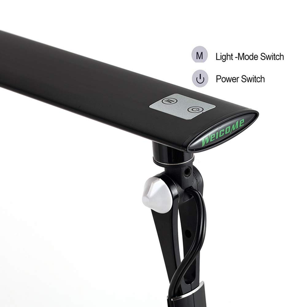 LED Desk Lamp Metal Swing Arm Lamp Eye-Caring Architect Dimmable Office Table Lamps with 3Color Modes Brightness Levels & Adapter Memory Function Blac