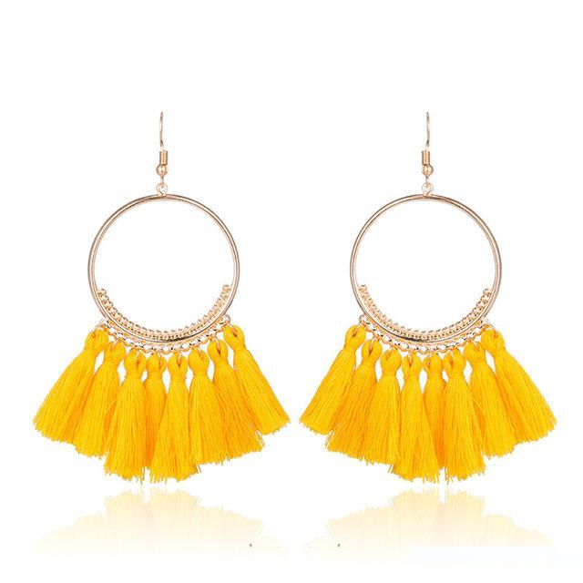 Fashion-Bohemian Ethnic Fringed Tassel Earrings for Women Golden Round Circle Ring Dangle Hanging Drop Earrings Jewelry Accessories 20pairs