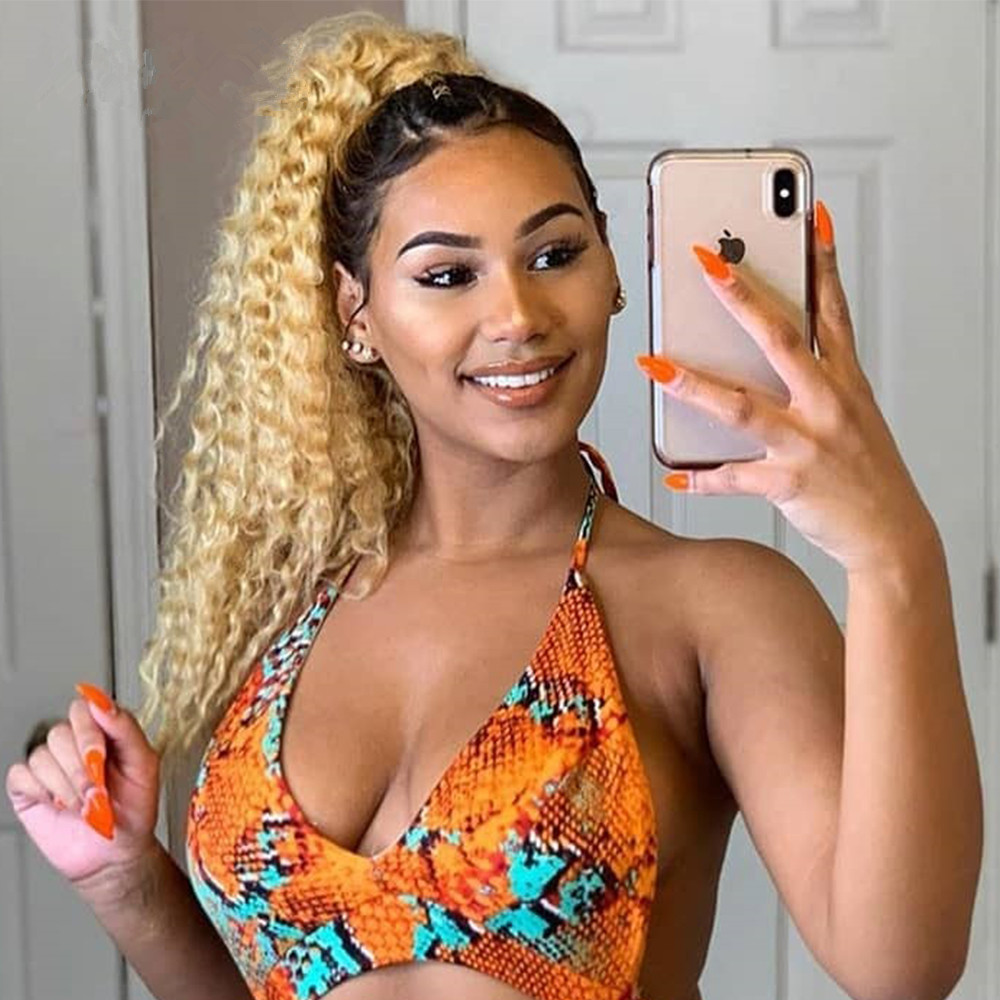 New arrival 613 Honey Blonde Colored Deep Curly virgin human hair ponytail extension 100-140g blond virgin hair kinki drawstring
New arrival 613 Honey Blonde Colored Deep Curly virgin human hair ponytail extension 100-140g blond virgin hair kinki drawstring