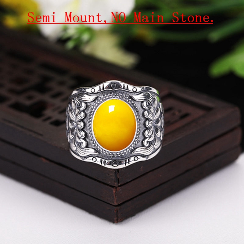 925 Sterling Silver Women Men Ring 9x11mm Oval Cabochon Semi Mount Ring Fit Amber Opal Turquoise Lapis Lazuli Setting