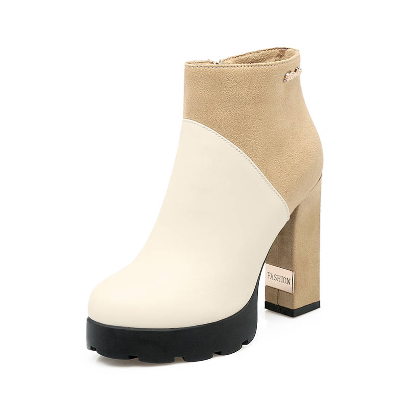 Hot Sale-new arrival fashion shoes woman round toe platform boots pu+suede solid color wedding shoes high heels boots