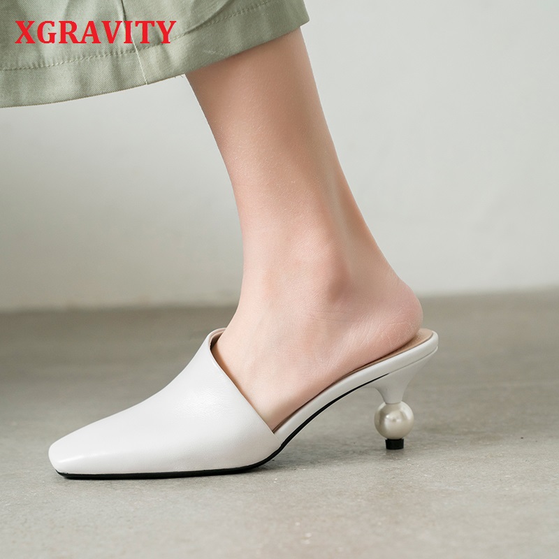 XGRAVITY 2020 New Sexy Chic Mules Square Toe Dress Slippers Fashion Pearl Strange Heel Ball Heel Women Sandals Lady Shoes B124, White 
XGRAVITY 2020 New Sexy Chic Mules Square Toe Dress Slippers Fashion Pearl Strange Heel Ball Heel Women Sandals Lady Shoes B124, White