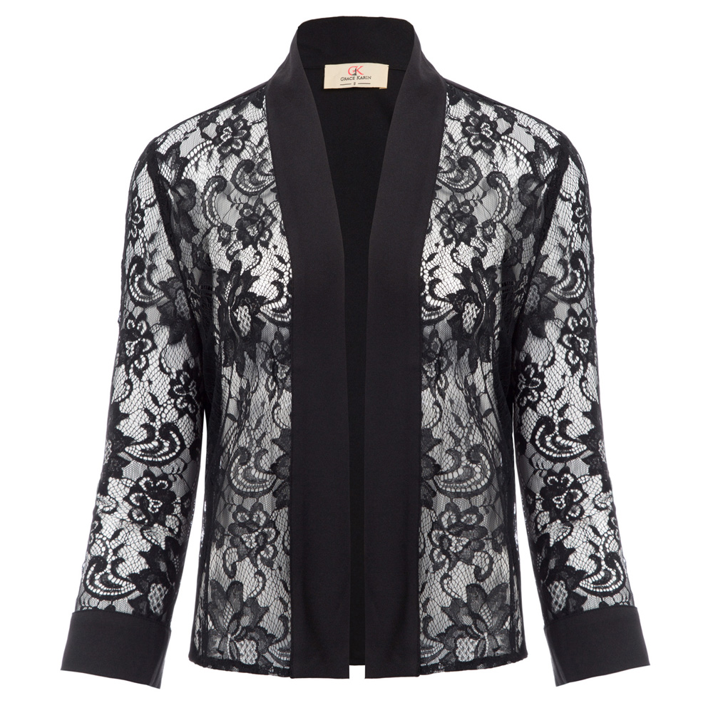 Lace Cardigan Patchwork Bolero Cropped See through Tops Summer Casual 3/4 sleeve Open front, Black
Lace Cardigan Patchwork Bolero Cropped See through Tops Summer Casual 3/4 sleeve Open front, Black