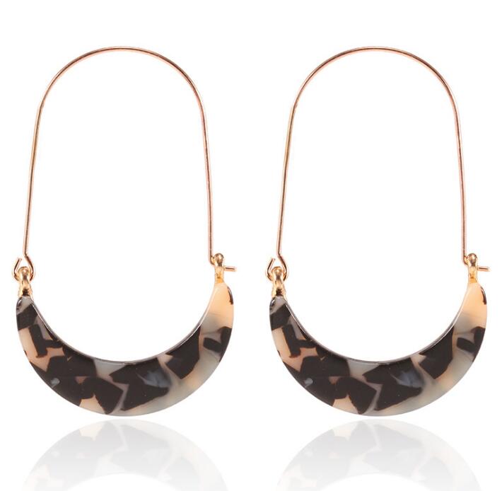European and American new earrings creative alloy crescent acrylic acetate leopard plate earrings big ear hook earrings WY711