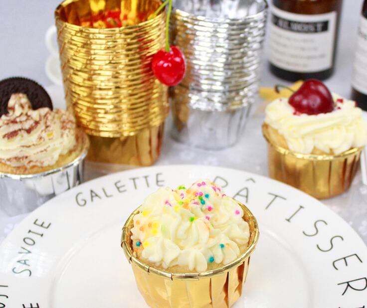 Paper Cake Cup Cupcake Cases Aluminum Foil Gold Silver Muffin Cups Kitchen Baking Wedding Party Decoration