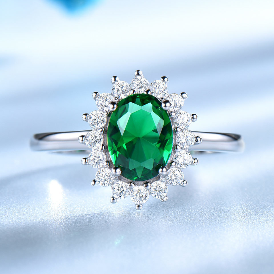 Umcho Emerald Gemstone Rings For Women Princess Diana Ring Solid 925 Sterling Silver Vintage Engagement Party Gift Fine Jewelry Y19051602