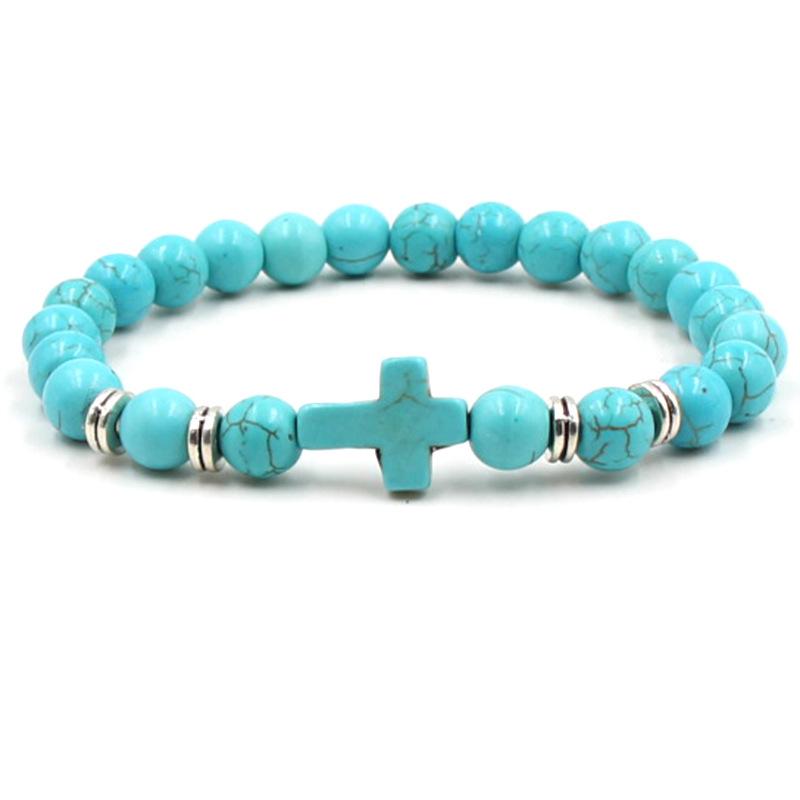 2019 New Unisex Fashion Cross Bracelet Multicolor Turquoise Natural Stone Beads Buddha Bangles For Lovers Gift