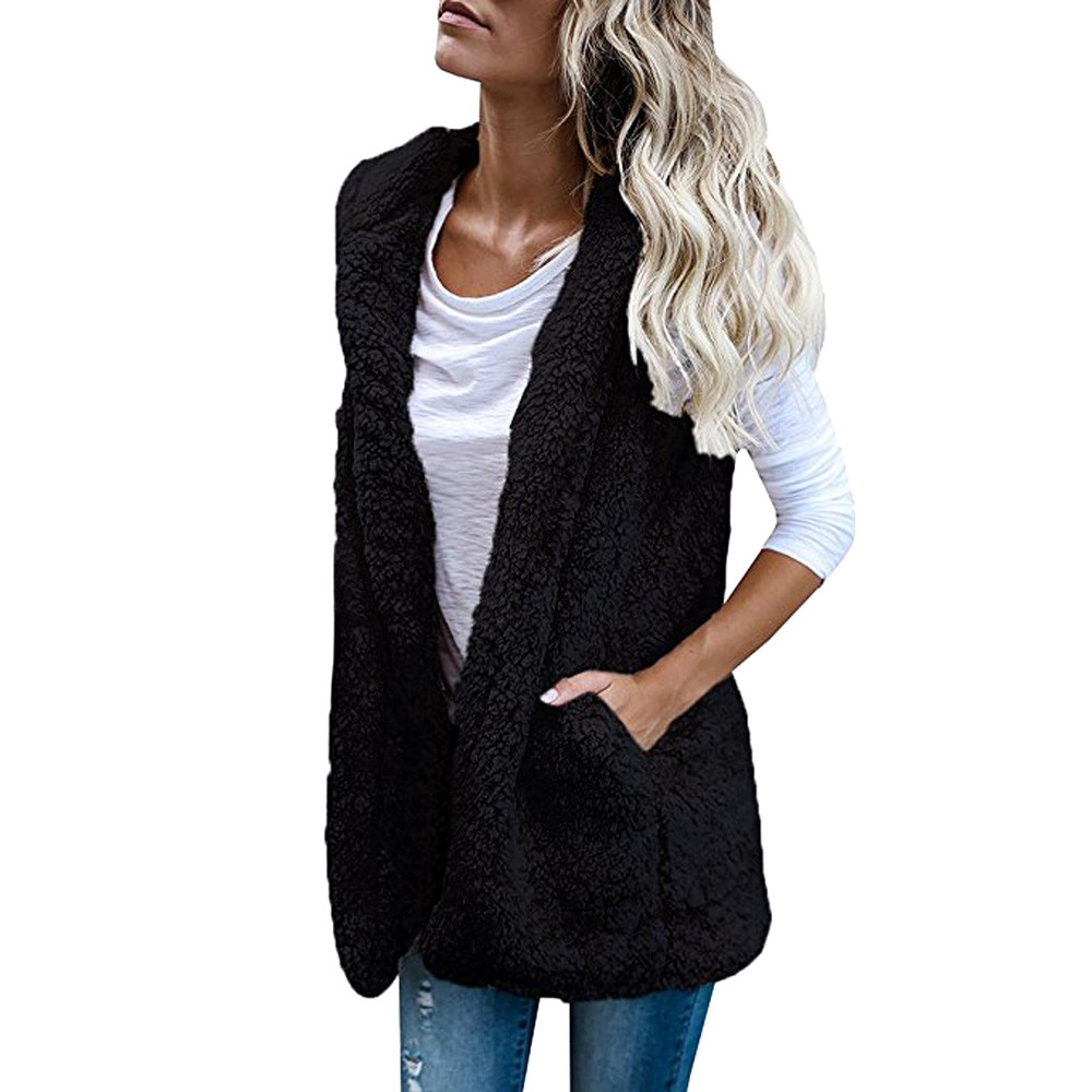 Women's Vests Sexy Womens Vest Winter Warm Hoodie Open Outwear Casual Cardigan Coat Faux Fur Zip Up Sherpa Jacket Fashion Female Girl
