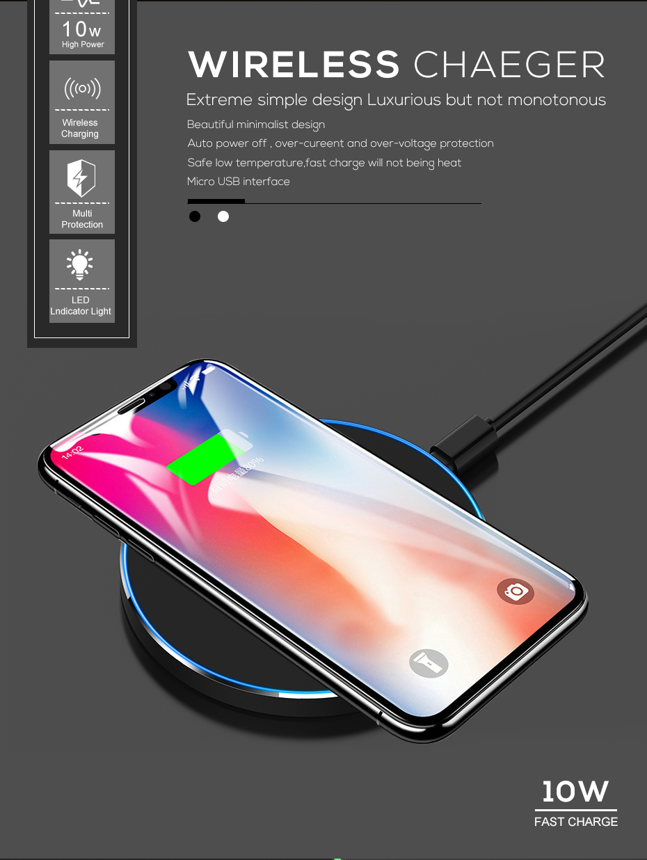 10W Fast Wireless Charger USB Qi Charging Pad for smart phone 
10W Fast Wireless Charger USB Qi Charging Pad for smart phone