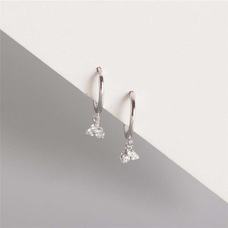100% 925 Sterling Silver Small Zircon Flower Pendant Dangle Earrings for Women Girls Trendy Geometric Circle Earring