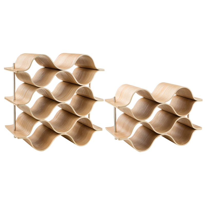 9 Bottle Wooden Wave Wine Rack Freestanding For Table, Bar Or Counter Modern Minimalist Design Sweet And Dry Wines For Small Hom