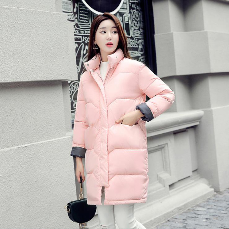 Women's Down & Parkas Winter Women Parka Pink Kawaii Bubble Coat Slim Solid Puffer Jacket Womens Coats Thick Long Black
