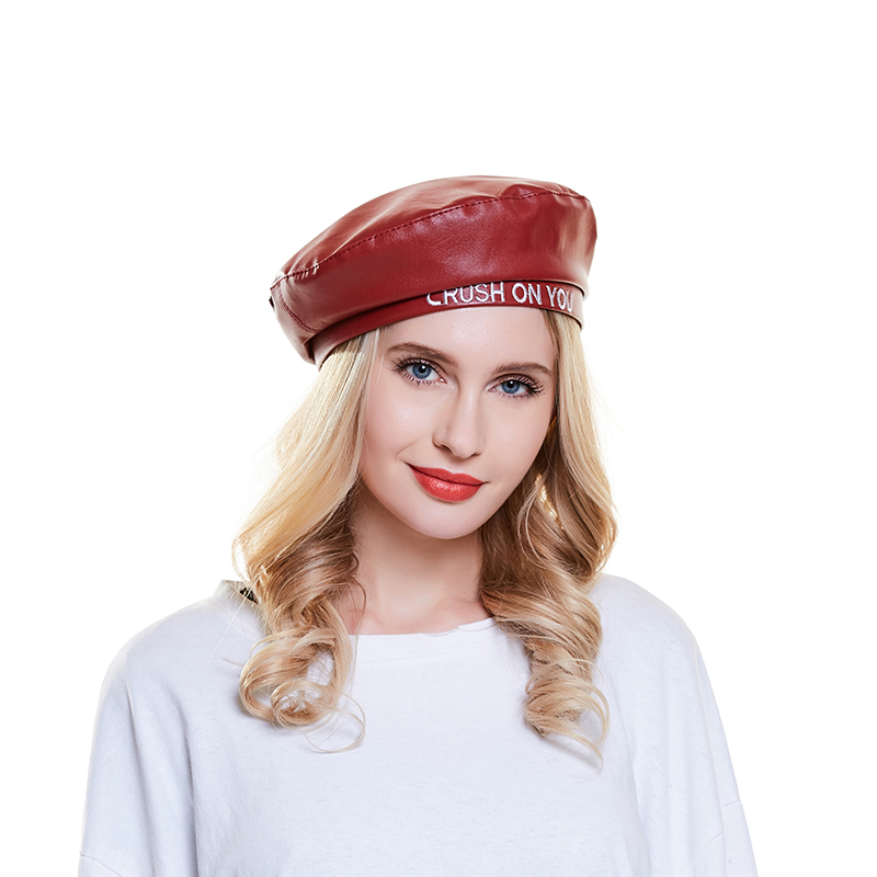 2019 New Fashion PU Leather Beret Hat Women Beret femme Letter Embrodiery Flat Cap For Spring And Autumn, Black 
2019 New Fashion PU Leather Beret Hat Women Beret femme Letter Embrodiery Flat Cap For Spring And Autumn, Black