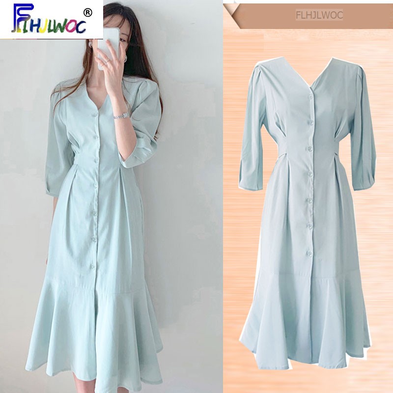 Temperament Chic Dress New Design Hot Women Flhjlwoc Korean Japanese Style Office Lady Elegant Button Shirt Dress Long 5318, Blue
Temperament Chic Dress New Design Hot Women Flhjlwoc Korean Japanese Style Office Lady Elegant Button Shirt Dress Long 5318, Blue