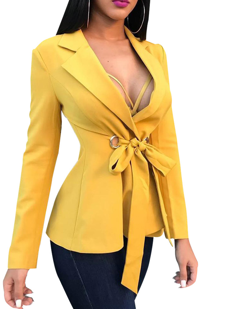 Women Long Sleeve Blazer Coats Bandage Business Work Blazers Suits Lapel Tops, Yellow
Women Long Sleeve Blazer Coats Bandage Business Work Blazers Suits Lapel Tops, Yellow