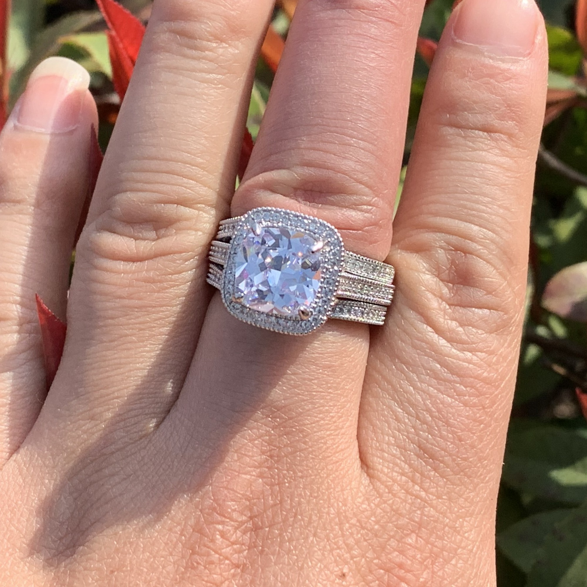 2019 New Hot Ring Set Vintage Fashion Jewelry 925 Sterling Silver Cushion Shape White Topaz CZ Diamond 3pcs Women Wedding Band Ring Gift